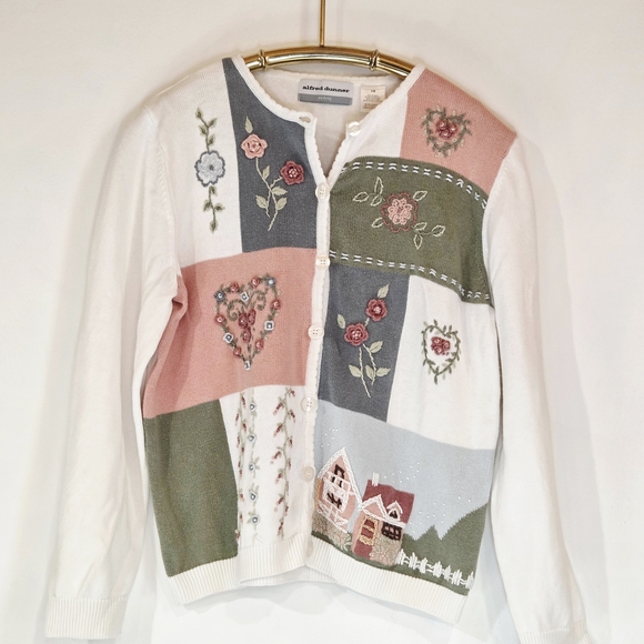 Vintage Alfred Dunner Patchwork Floral Embroidery Cardigan Sweater Cottagecore - Picture 12 of 12